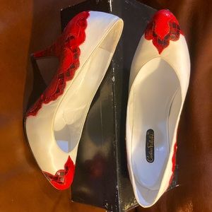 Carlos Falchi Red and White Pumps